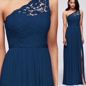 one shoulder lace bridesmaid dress